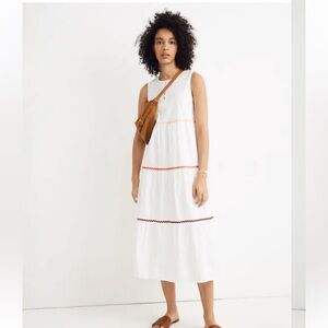 Madewell Rickrack Cattail Tiered Cotton White Mini Dress  Size Xs. Style L8526